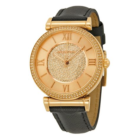 zwarte horloge michael kors|michael kors black leather watch.